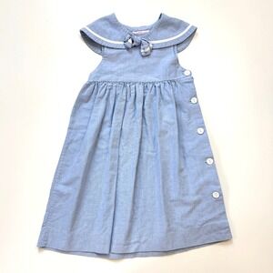 Vintage Lynley Designs Sailor Collar Dress Blue Button Side Oxford Cloth 6X